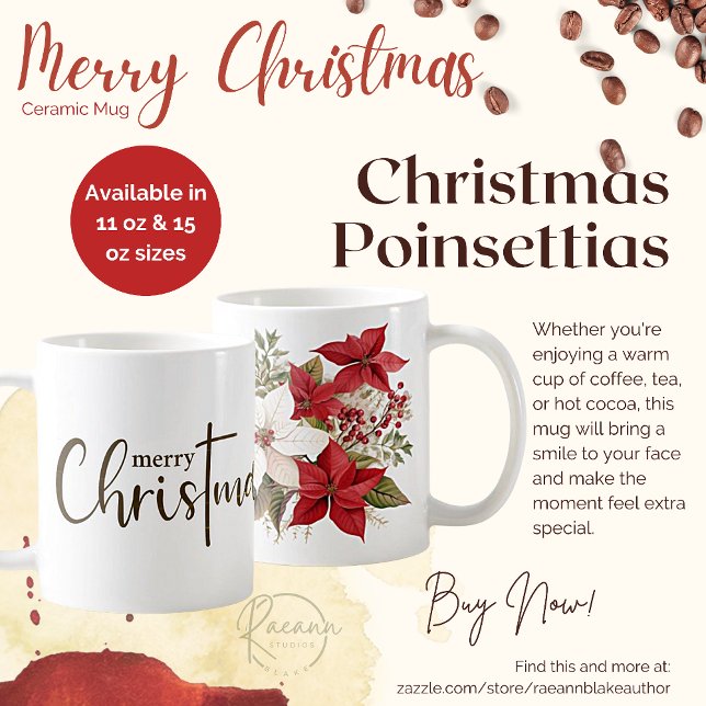Taza De Café Merry Christmas Poinsettias Ceramic Mug (Subido por el creador)