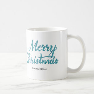 Taza De Café Merry Christmas purpurina pincel script mug