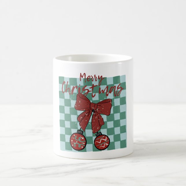 Taza De Café Merry Christmas Red Bow Ornaments Design (Centro)