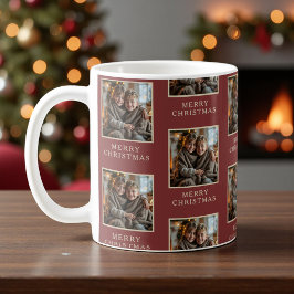 Taza De Café Merry Christmas Red Photo Holiday