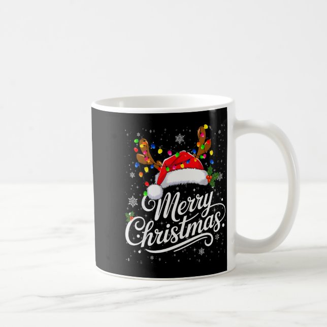 Taza De Café Merry Christmas Red Santa Hat Reindeer Family Xmas (Derecha)