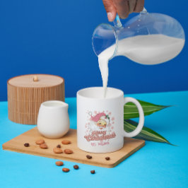 Taza De Café Merry Christmas Retro Typography Santa Gorra Rosa