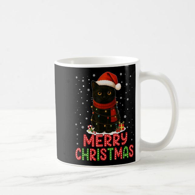 Taza De Café Merry Christmas Santa Hat Funny Black Cat Men Wome (Derecha)