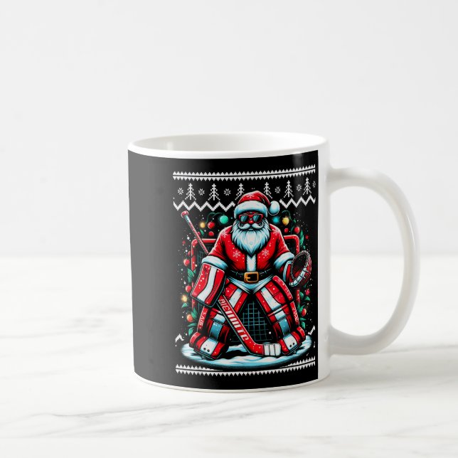Taza De Café Merry Christmas Santa Hockey Goalie Ugly Christmas (Derecha)