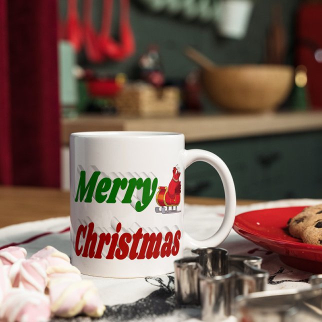 Taza De Café Merry Christmas Santa Sleigh mitad typography (Subido por el creador)