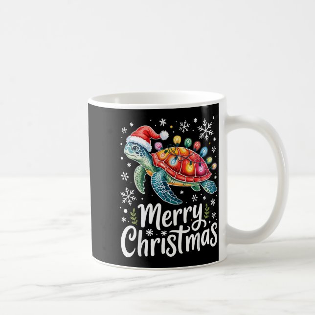 Taza De Café Merry Christmas Sea Turtle Christmas Lights Santa  (Derecha)