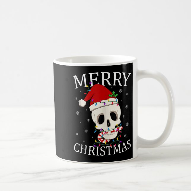 Taza De Café Merry Christmas Skeleton Skull Xmas Lights Men Wom (Derecha)