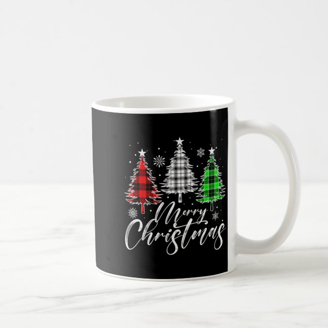 Taza De Café Merry Christmas Tree Buffalo Plaid Red White Green (Derecha)
