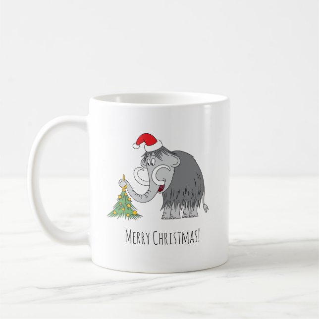 Taza De Café Merry Christmas Tree Cute Mammoth Santa Hat (Izquierda)
