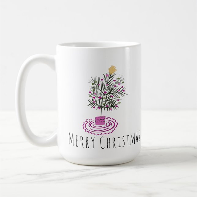 Taza De Café Merry Christmas Tree Doodle Art (Izquierda)