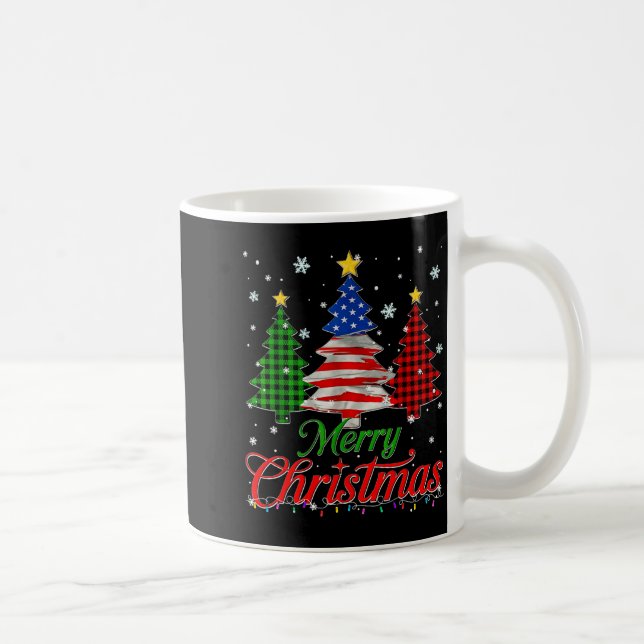 Taza De Café Merry Christmas Tree Plaid Us Flag Snowflake Xmas  (Derecha)
