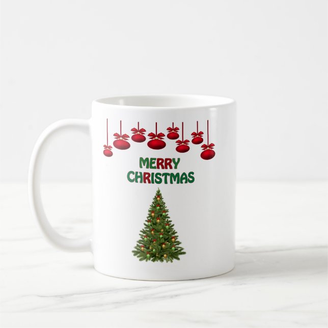 Taza De Café Merry Christmas Tree presenta festividades (Izquierda)