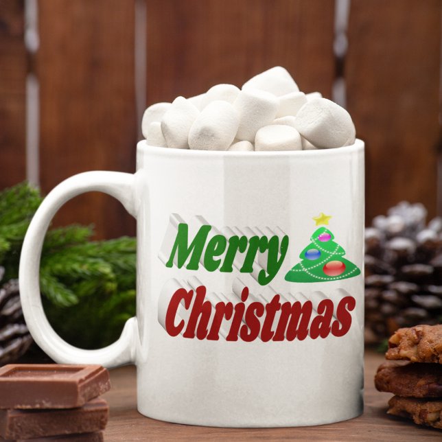 Taza De Café Merry Christmas Tree rojo verde media tipografía (Subido por el creador)