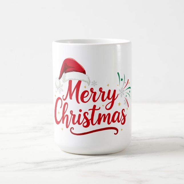 Taza De Café Merry Christmas Typography with Santa Hat and Snow (Centro)