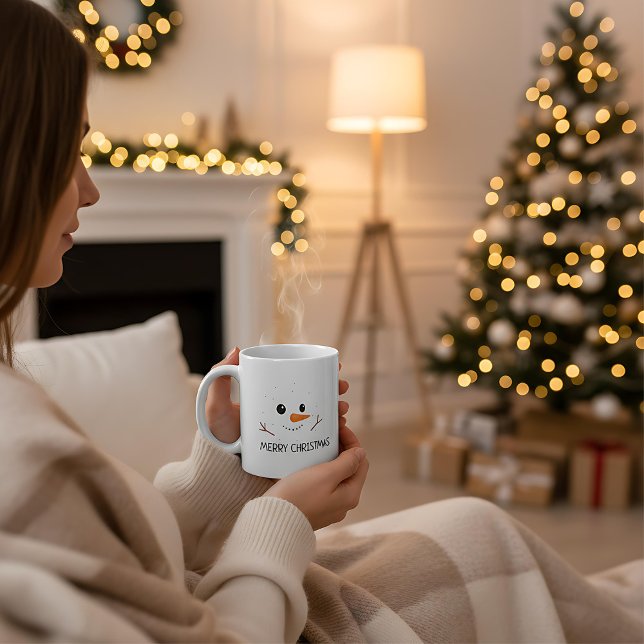 Taza De Café Merry Christmas winter snowman happy smile face (Subido por el creador)