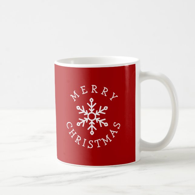 Taza De Café Merry Christmas with Snowflake on Bright Red (Derecha)
