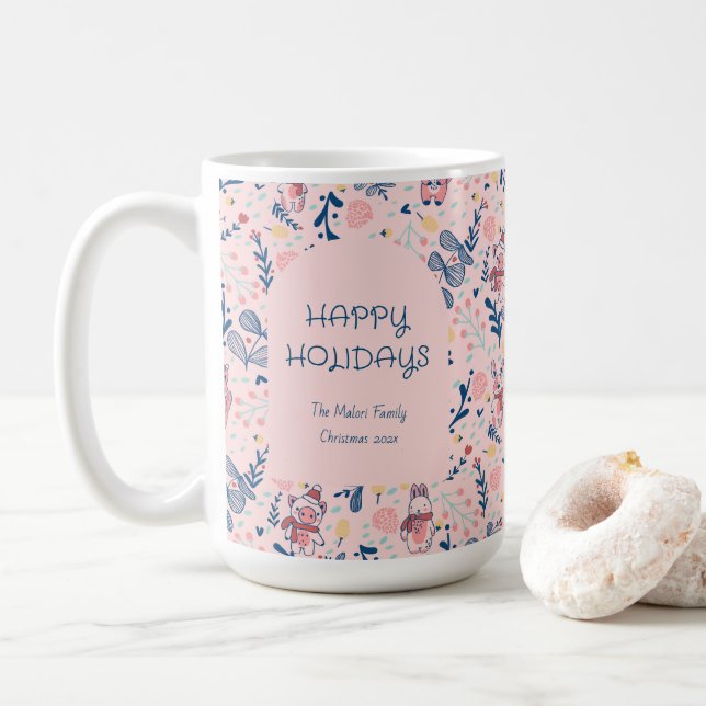 Taza De Café Merry Christmas Woodland Friends in Winter Forest  (Con donut)
