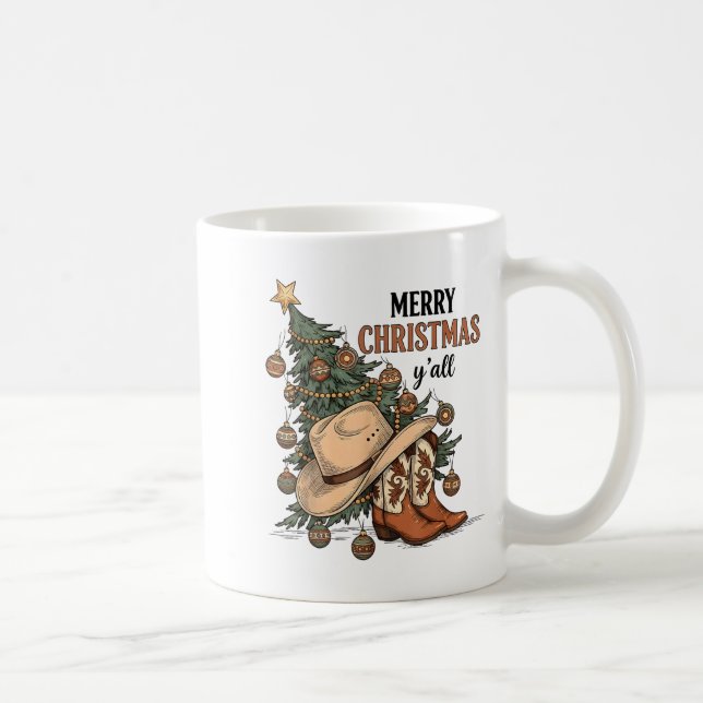 Taza De Café Merry Christmas Y'all Western Cowboy Boots Hat Xma (Derecha)