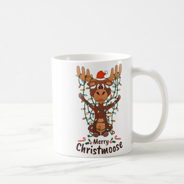 Taza De Café Merry Christmoose Christmas Moose Xmas Tree Lights (Derecha)