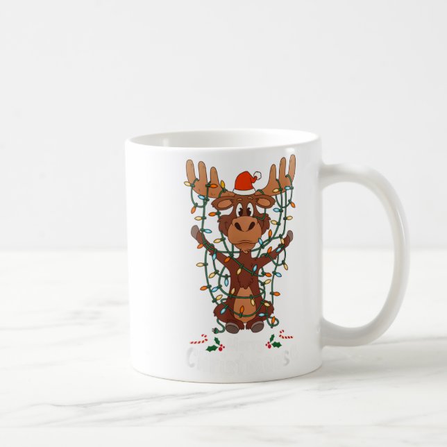 Taza De Café Merry Christmoose Christmas Mooses Xmas Tree Light (Derecha)