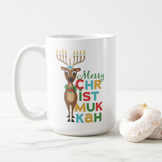 Taza De Café Merry Christmukkah Reindeer (Con donut)