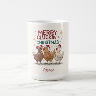 Taza De Café Merry Cluckin Christmas Chickens Personalized