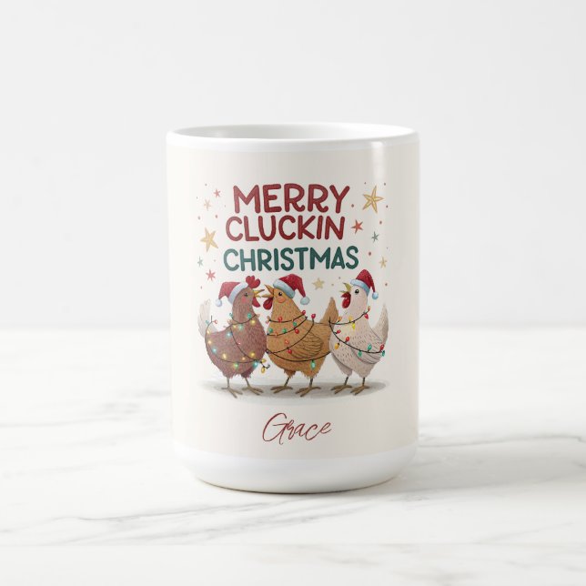 Taza De Café Merry Cluckin Christmas Chickens Personalized (Centro)