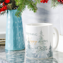 Taza De Café Merry Everything Happy Always Trees Personalized