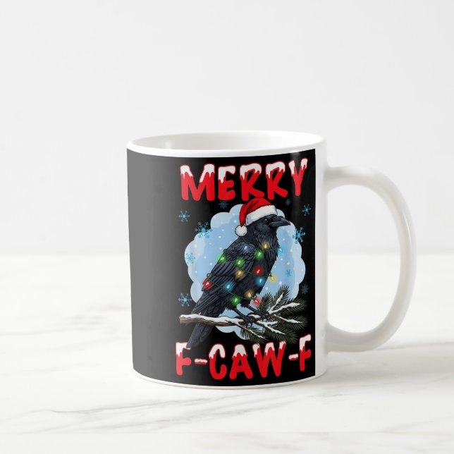 Taza De Café Merry F-caw-f Crow Christmas Snowflake Xmas Lights (Derecha)