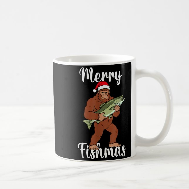 Taza De Café Merry Fishmas Bigfoot Fishing Funny Sasquatch Sant (Derecha)