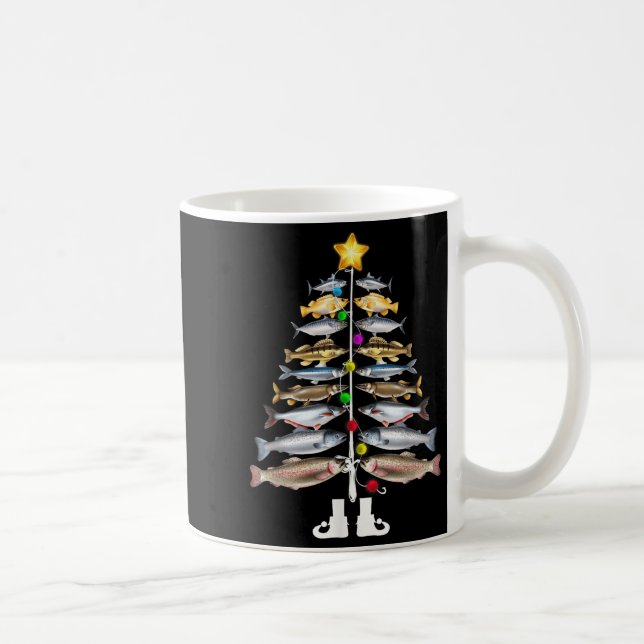 Taza De Café Merry Fishmas Christmas Tree Funny Fishing  (Derecha)