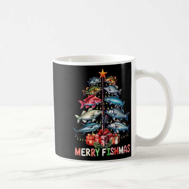 Taza De Café Merry Fishmas Funny Christmas Tree Lights Fishing  (Derecha)