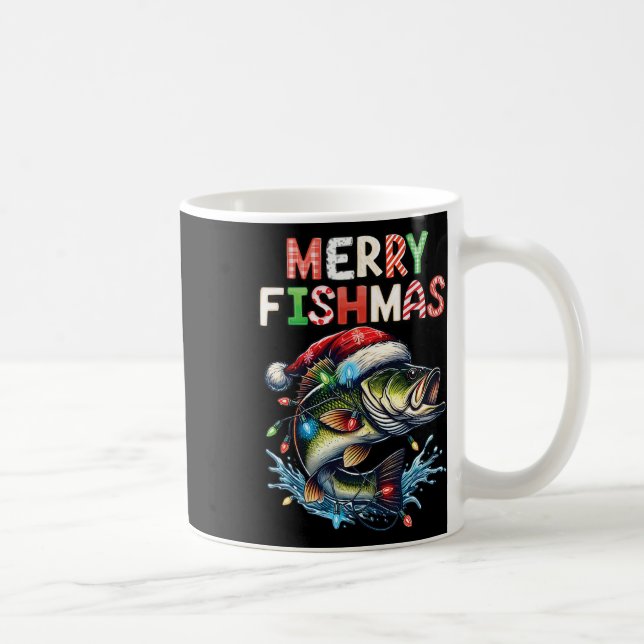Taza De Café Merry Fishmas Santa Fishing Amantes Graciosos (Derecha)