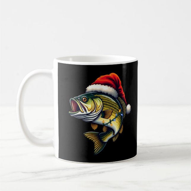 Taza De Café Merry Fishmas Santa Fishing Amantes Graciosos (Izquierda)
