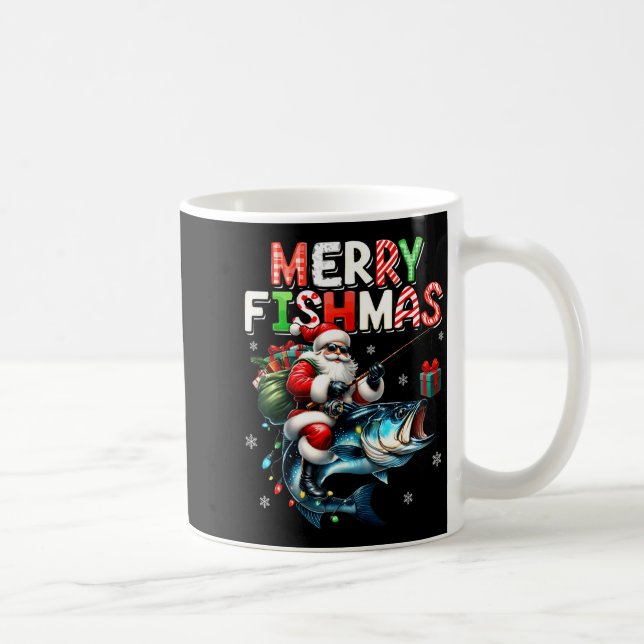 Taza De Café Merry Fishmas Santa Fishing Lovers Funny Fisherman (Derecha)