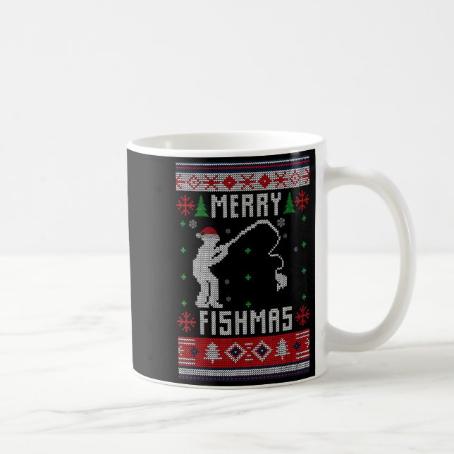 Taza De Café Merry Fishmas Ugly Sweater Ugly Fishing Christmas  (Derecha)