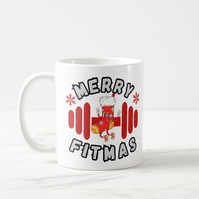 Taza De Café Merry Fitmas Navidades Fitness Barbell Diseño (Izquierda)