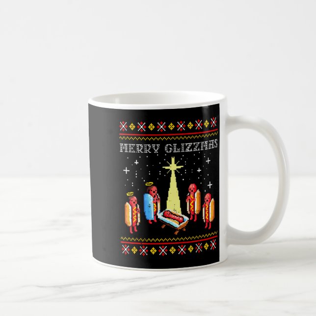 Taza De Café Merry Glizzmas Ugly Christmas Sweater Funny Hot Do (Derecha)