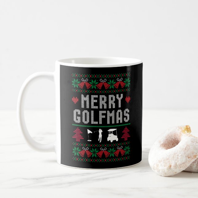 Taza De Café Merry Golfmas Golf Golfing Golfer Navidades feos (Con donut)