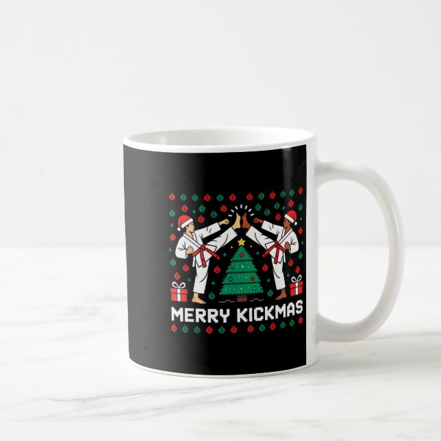 Taza De Café Merry Kickmas Funny Karate Jiu Jitsu Ugly Christma (Derecha)