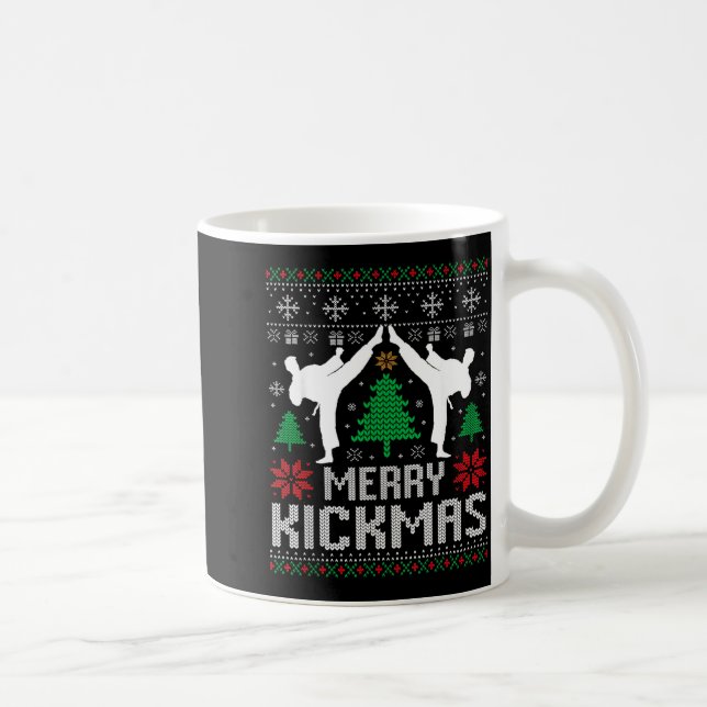 Taza De Café Merry Kickmas Karate Jiu Jitsu Ugly Christmas Xmas (Derecha)