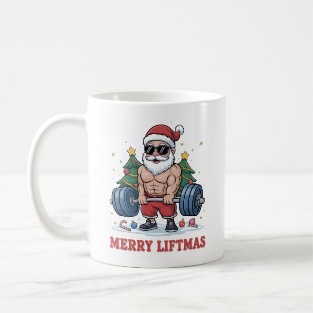 Taza De Café Merry Liftmas Halterofilia Santa Fitness Gym (Izquierda)