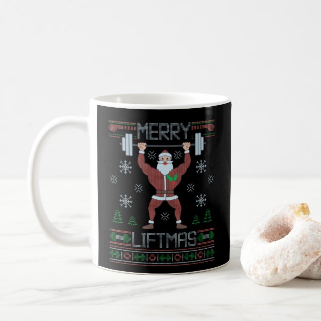 Taza De Café Merry Liftmas Navidades feos entrenamiento de gimn (Con donut)