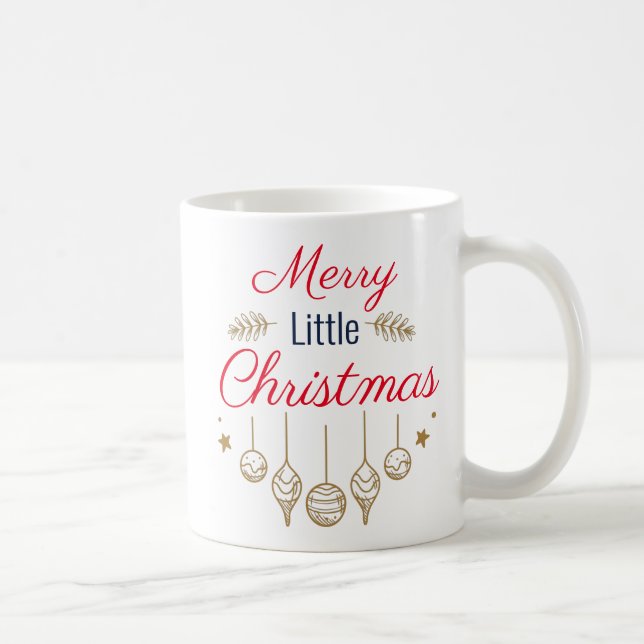 Taza De Café Merry Little Navidades Gold Holly deja ornamentos (Derecha)
