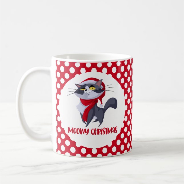 Taza De Café Merry Meowy Navidades Cat Mug (Izquierda)