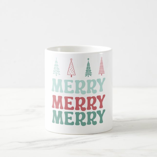Taza De Café Merry Merry Merry with Pastel Boho Christmas Trees (Centro)
