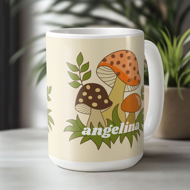 Taza De Café Merry Mushroom con nombre personalizado (Custom Merry Mushroom Mug - Personalize with Your Name or Initials)