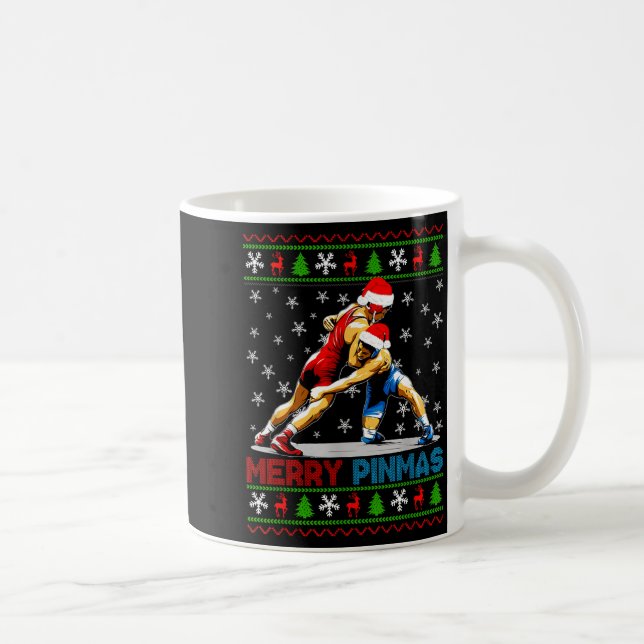 Taza De Café Merry Nmas Ugly Christmas Santa Claus Wrestling Bo (Derecha)