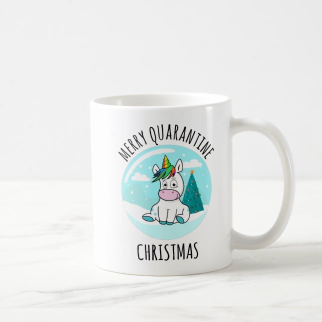 Taza De Café Merry Quarantine Navidades Unicorn (Derecha)