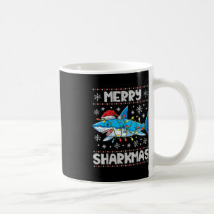 Taza De Café Merry Sharkmas Tiburón Navidades Santa Ugly Luces